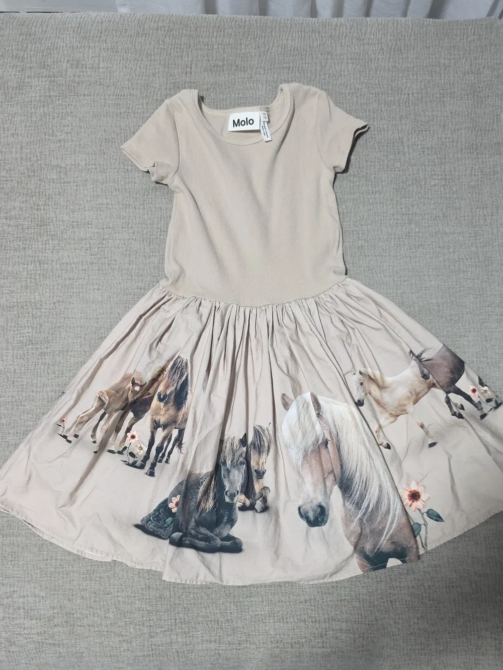 Molo Beige Horse Print Casual Girls Dress